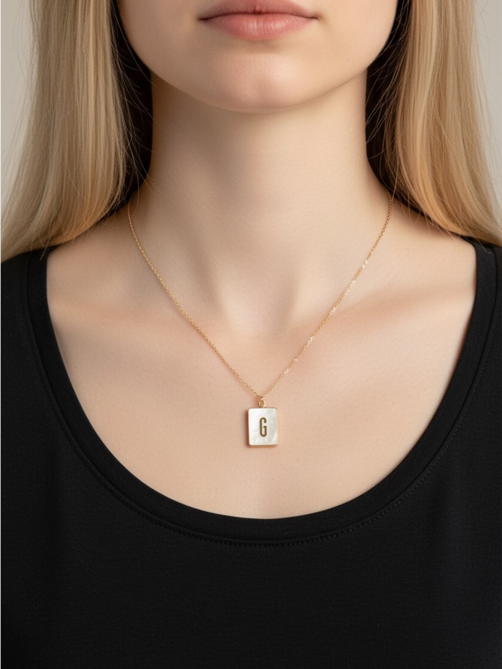 9/17 Gold Initial 'G' Rectangular Pendant Necklace - Women Jewelry